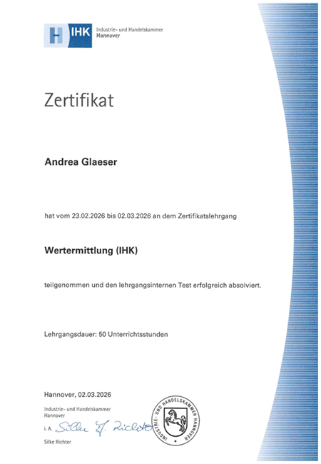 Wertermittlerin Zertifikat Andrea Glaeser • Frank Glaeser